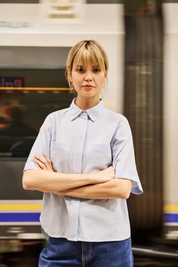 Marisse Marisse Light Blue Striped Cotton Shirt