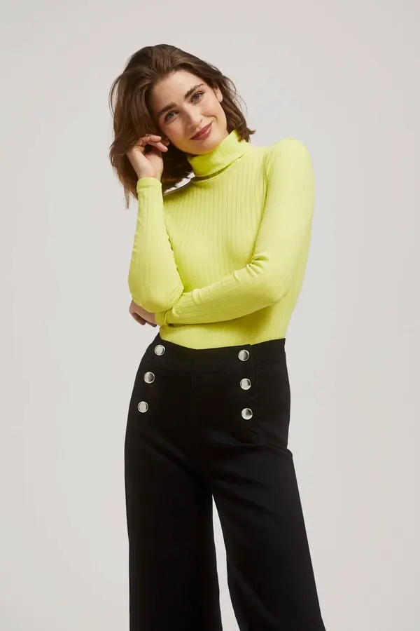 Marisse Marisse Lime Green Ribbed Turtleneck Blouse