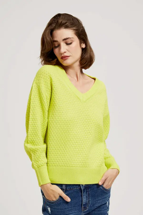 Marisse Marisse Lime V-Neck Sweater