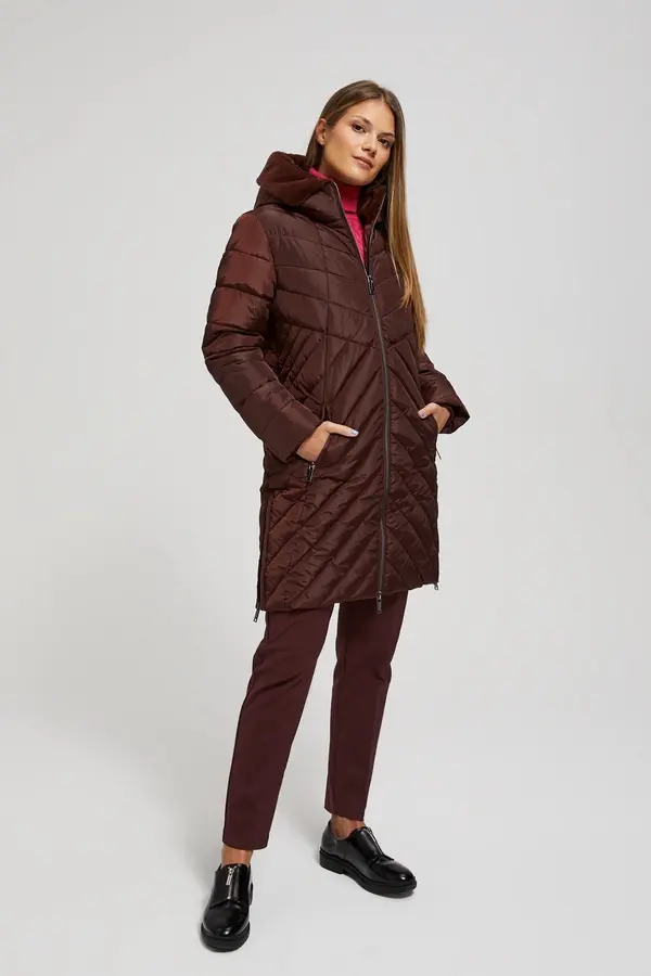 Marisse Marisse Long Quilted Jacket With Hood, Brown