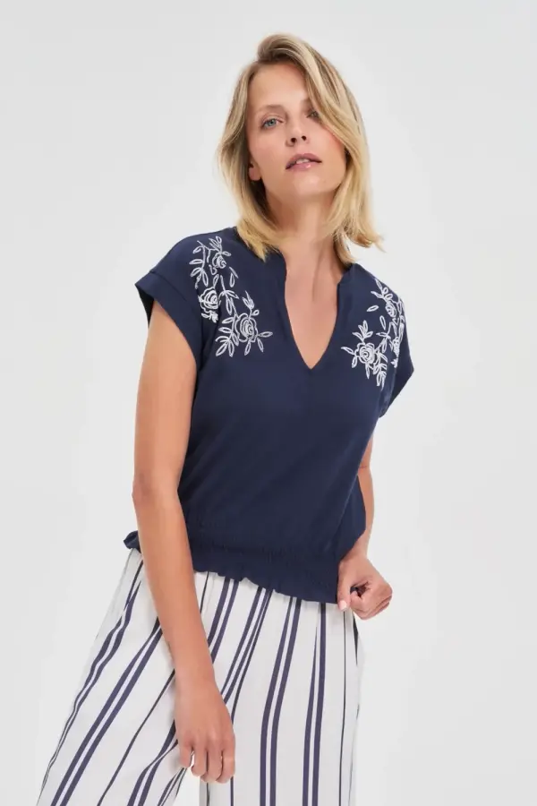 Marisse Marisse Navy Blue Cotton Blouse