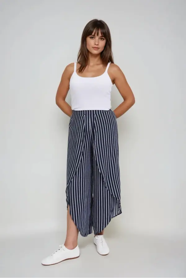 Marisse Marisse Navy Blue Striped Culottes
