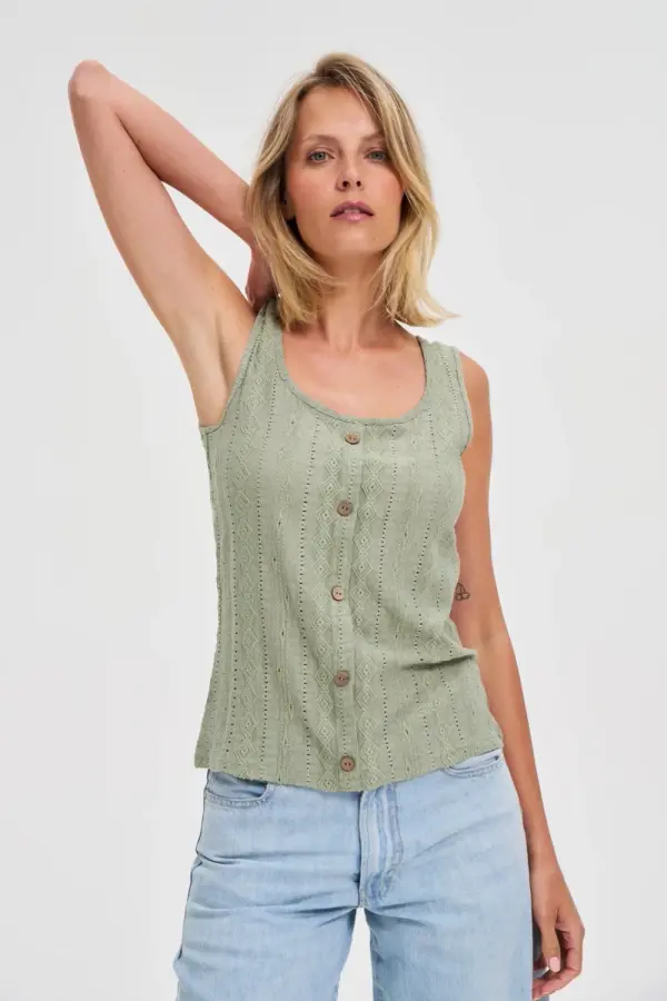 Marisse Marisse Olive Button Top