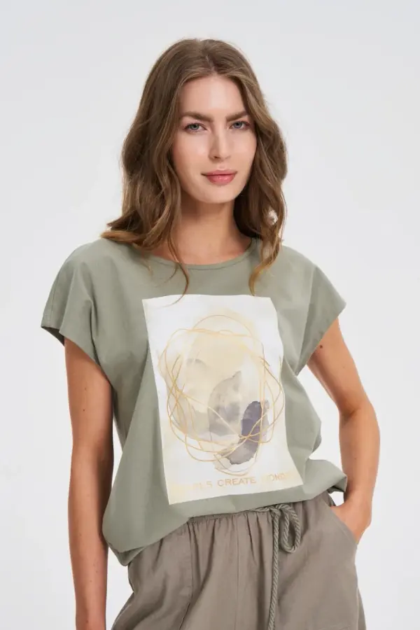 Marisse Marisse Olive Printed T-Shirt