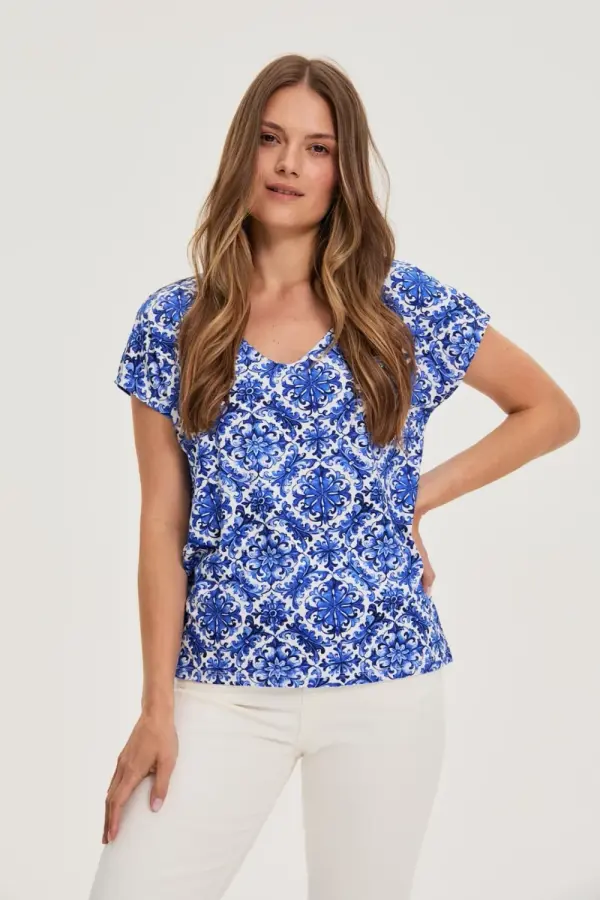 Marisse Marisse Patterned Blue Blouse
