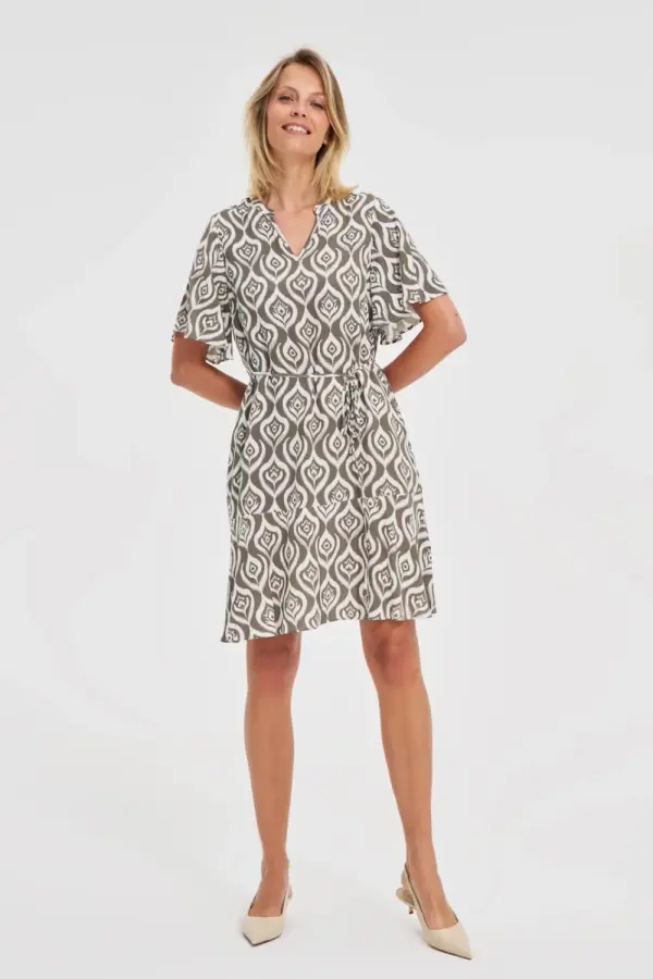 Marisse Marisse Patterned Olive Dress