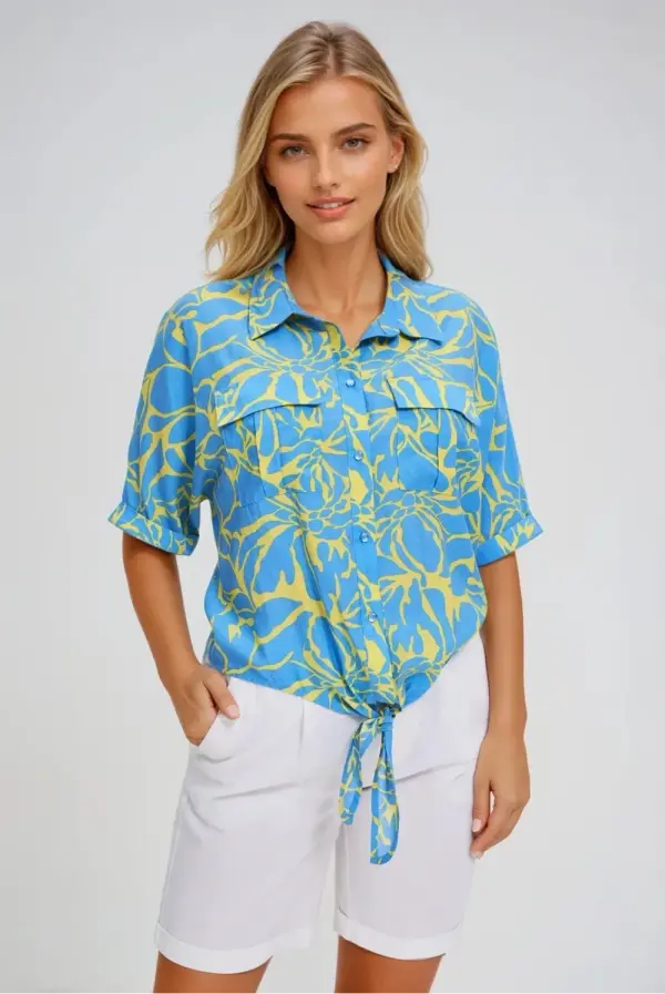 Marisse Marisse Patterned Shirt With Ties, Yellow