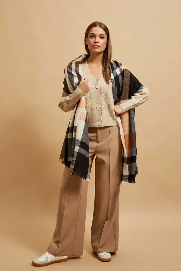 Marisse Marisse Peach Checkered Scarf