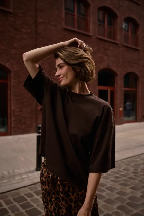 Marisse Marisse Plain Oversize Brown Blouse