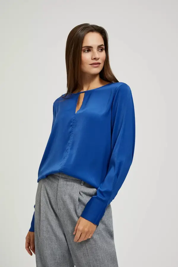 Marisse Marisse Plain V-Neck Shirt With Long Sleeves, Blue