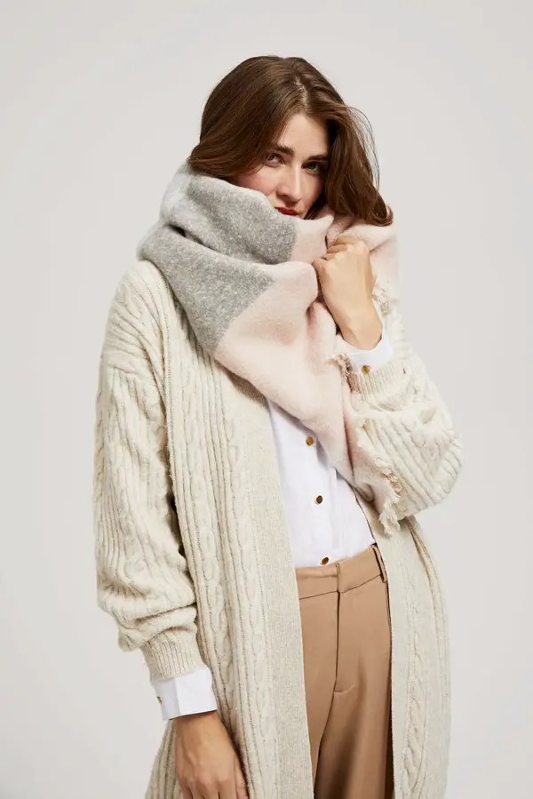 Marisse Marisse Powder Pink Checkered Scarf With Frayed Edge