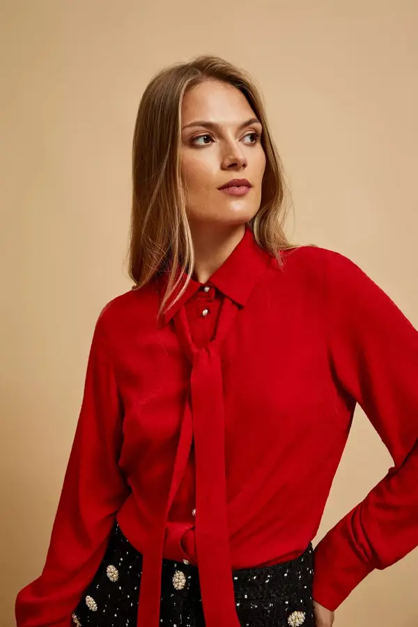 Marisse Marisse Red Tie-Neck Shirt