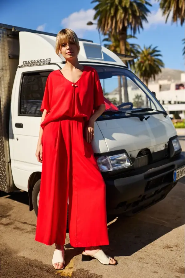 Marisse Marisse Red Viscose Wide-Leg Trousers