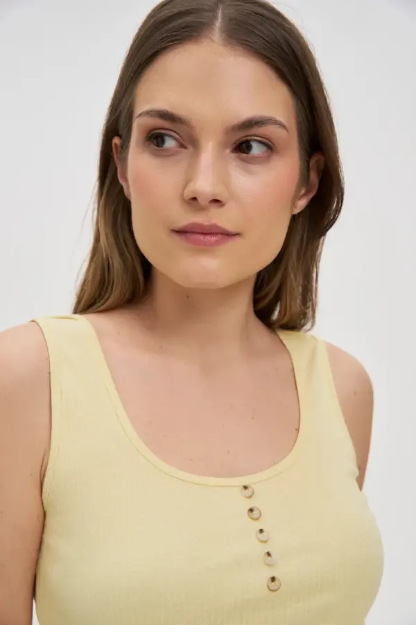 Marisse Marisse Ribbed Button-Up Top, Yellow