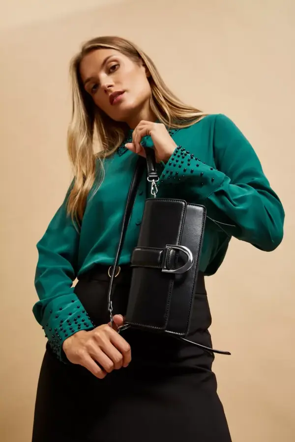 Marisse Marisse Shoulder Bag With Silver Buckle, Black