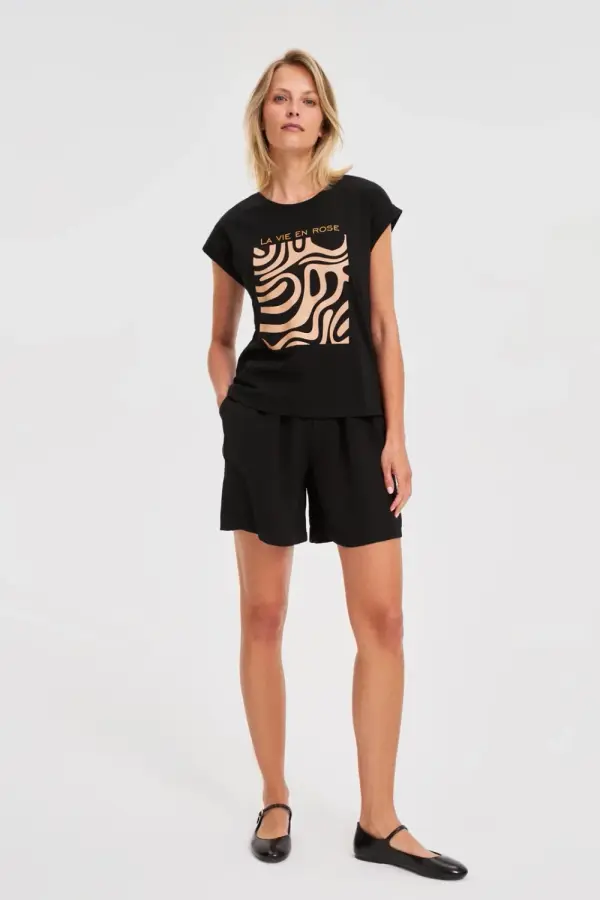 Marisse Marisse T-Shirt With A Geometric Print, Black