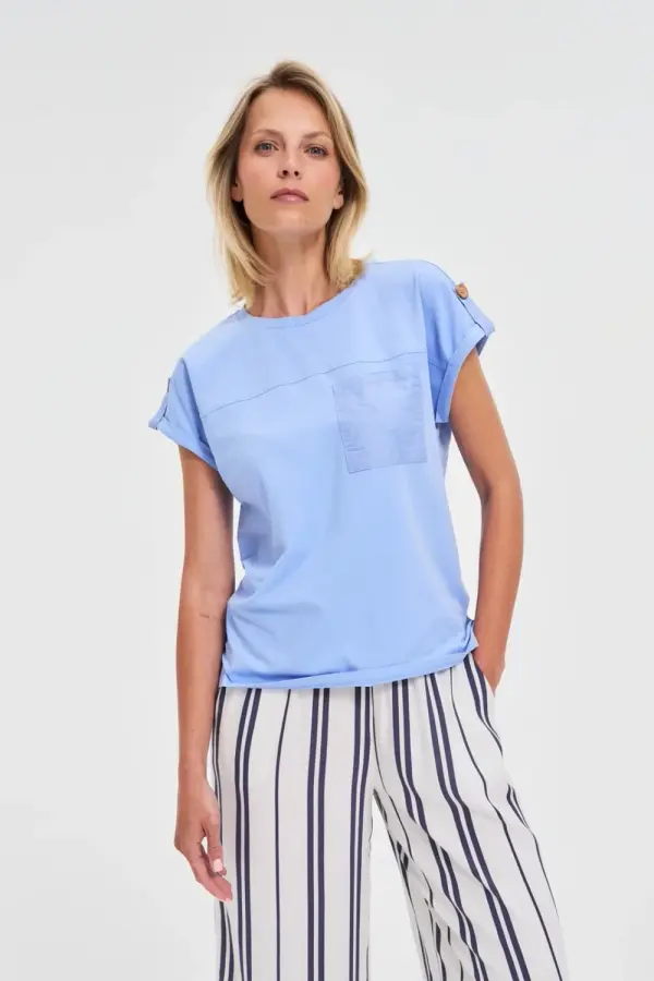 Marisse Marisse T-Shirt With A Pocket, Blue