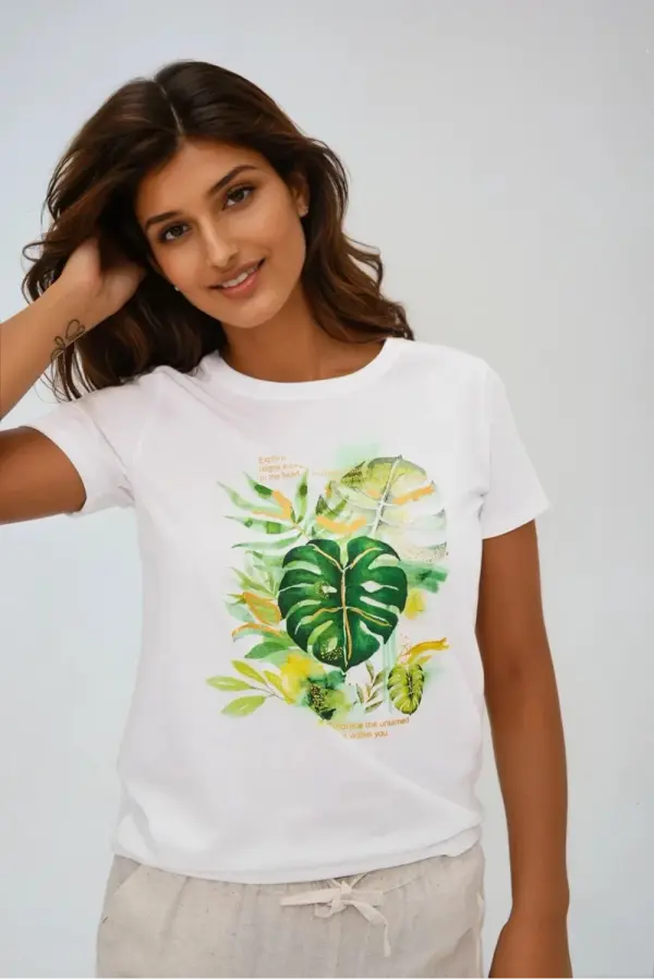 Marisse Marisse T-Shirt With A Tropical Print, White