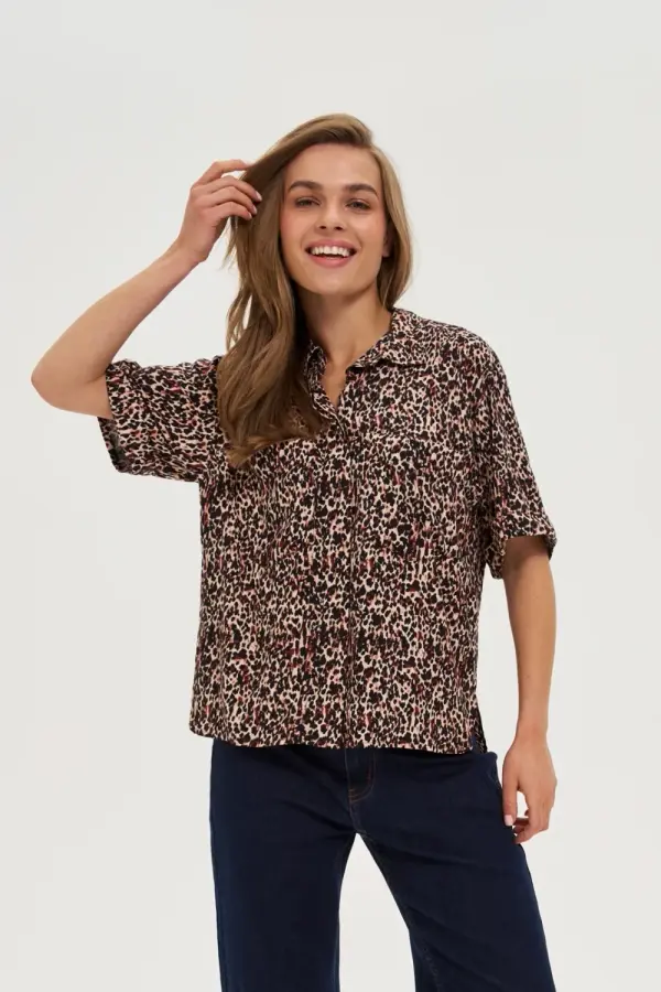 Marisse Marisse Viscose Leopard Print Shirt, Black
