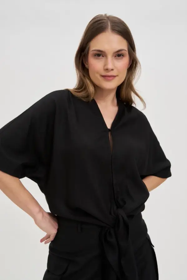 Marisse Marisse Viscose-Linen Black Shirt