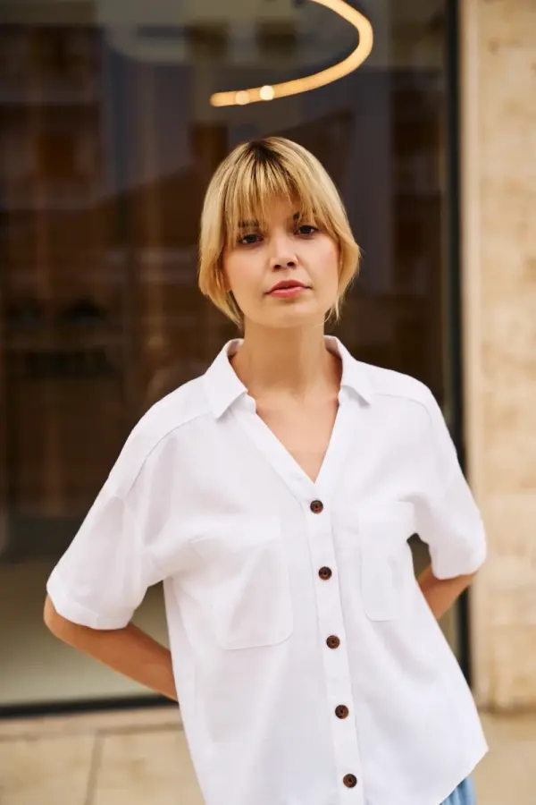 Marisse Marisse Viscose-Linen White Shirt