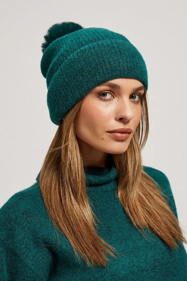 Marisse Marisse Warm Knitted Hat With A Pompom, Emerald Green