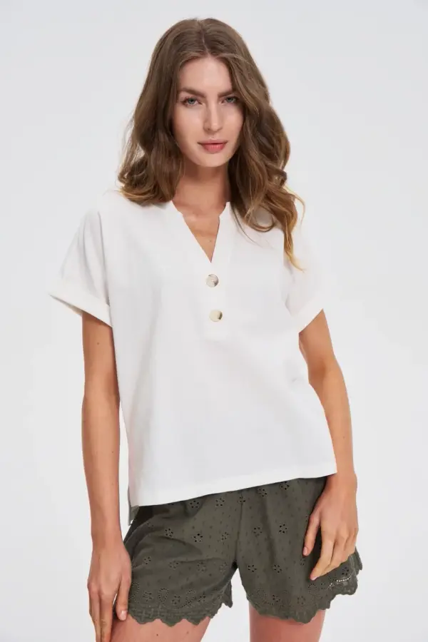 Marisse Marisse White Blouse With Buttons On The Neckline