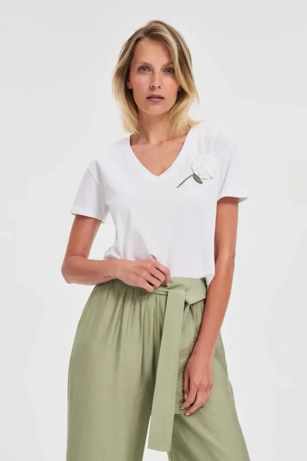 Marisse Marisse White Blouse With Crochet Appliqué