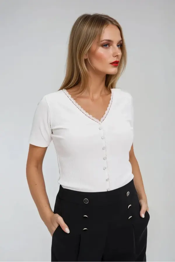 Marisse Marisse White Blouse With Lace Neckline