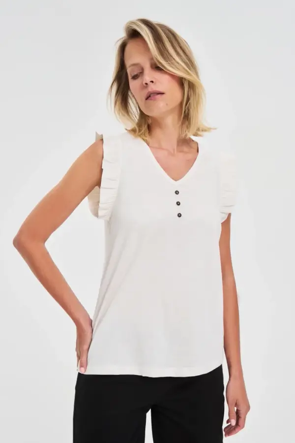 Marisse Marisse White Blouse With Ruffles On The Shoulders