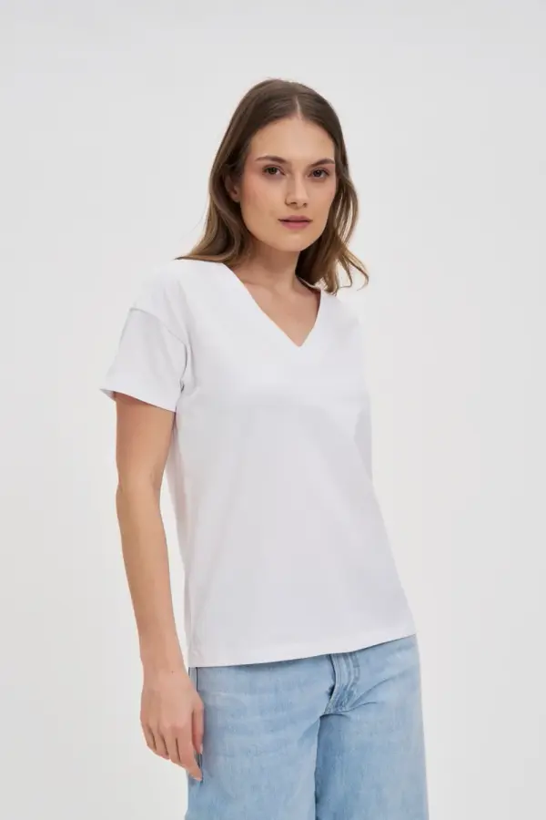 Marisse Marisse White Cotton V-Neck T-Shirt