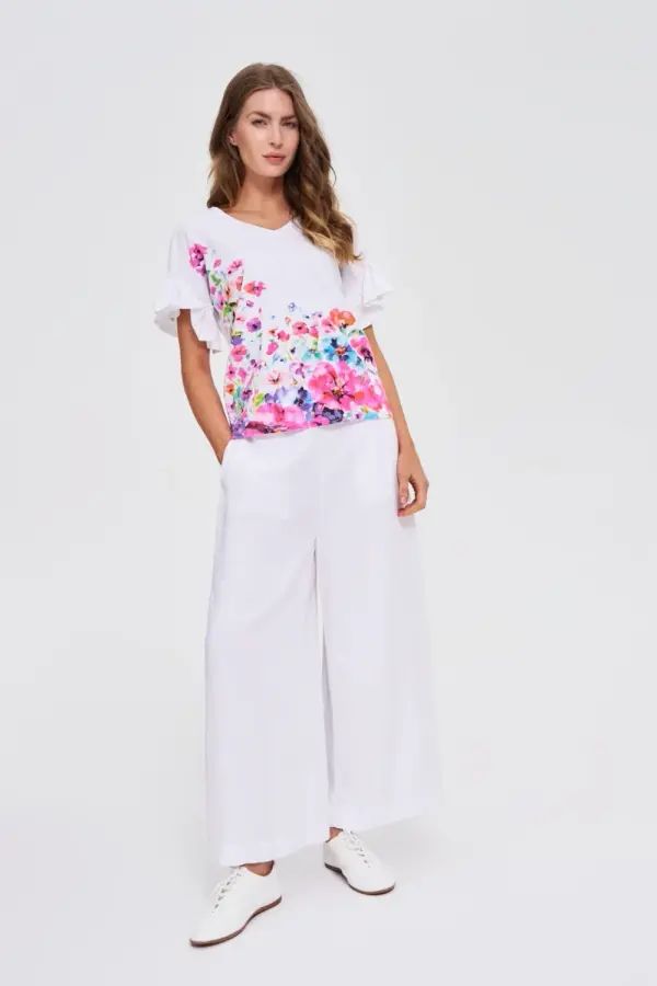 Marisse Marisse White Floral Print Blouse