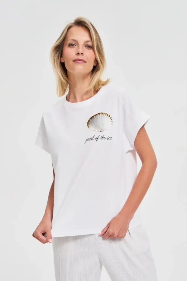 Marisse Marisse White Printed Blouse