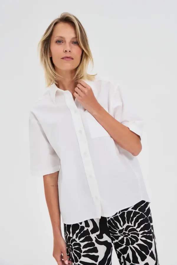 Marisse Marisse White Short-Sleeved Collared Shirt