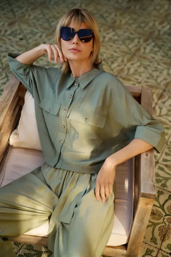 Marisse Marisse Women's Shirt L-Ko-4653 Olive