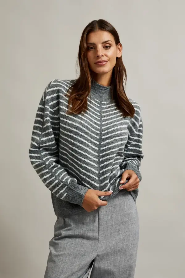 Marisse Marisse Women's Sweater Z-Sw-4526 Grey Mel_Off White