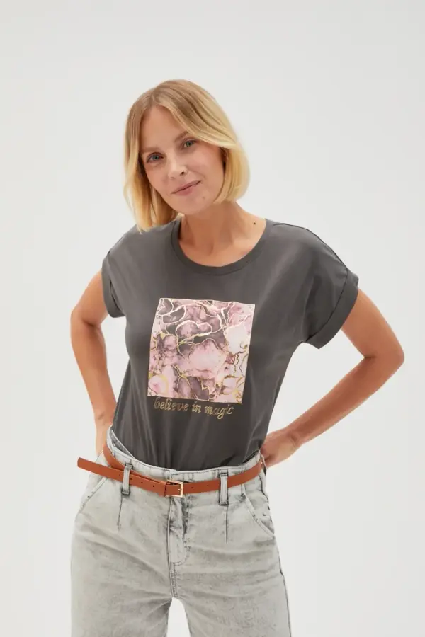 Marisse Marisse Women's T-Shirt L-Ts-4630 Grey