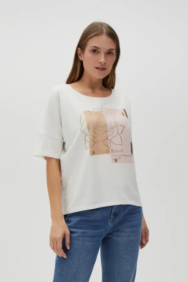 Marisse Marisse Women's T-Shirt L-Ts-4632 Off White
