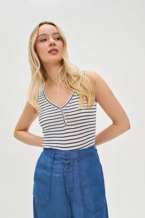 Marisse Marisse Women's T-Shirt L-Ts-4680 White_Navy