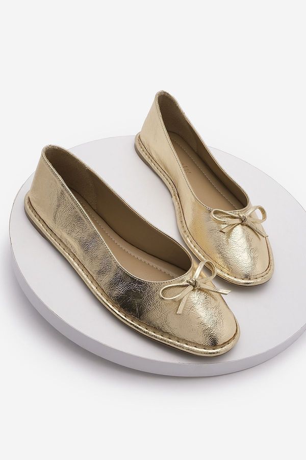 Marjin Marjin Women's Foldable Ballerinas with Bow Detail Linsar Gold