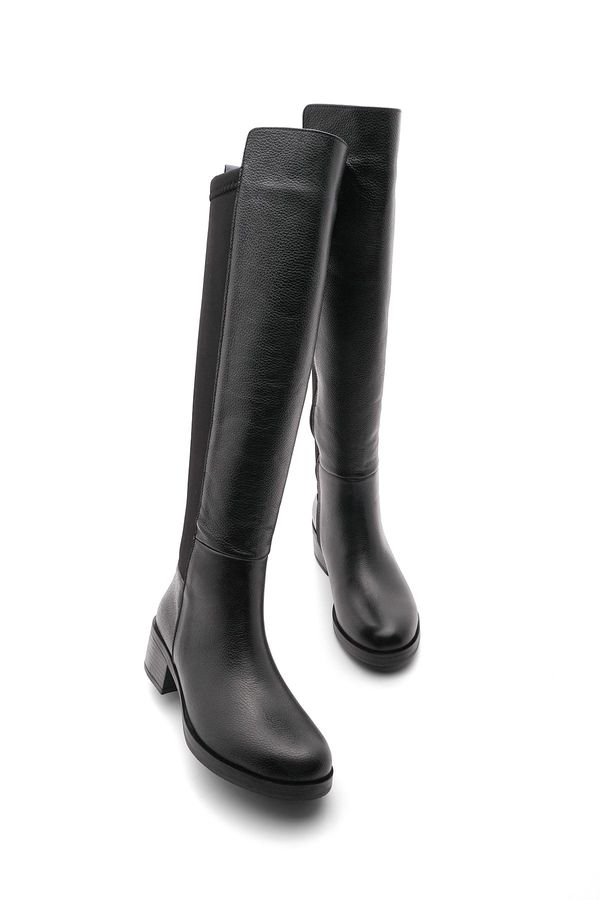 Marjin Marjin Women's Genuine Leather Daily Boots With Elastic Stretch Stretch Knee Length Forced Black.