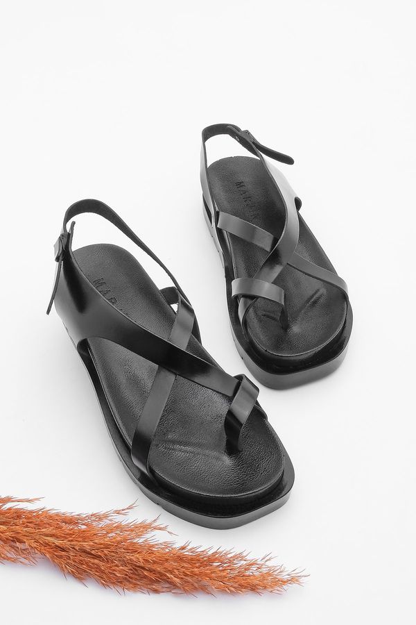 Marjin Marjin Women's Genuine Leather Thick Sole Flip Flops Daily Sandals Sufes Black