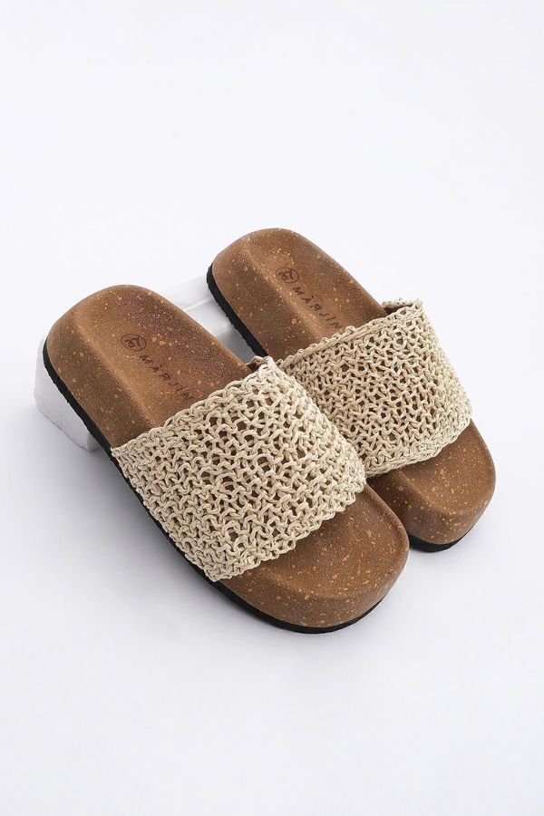 Marjin Marjin Women's Hand Knitted Mushroom Pattern Sole Straw Daily Slippers Elesya Beige Straw