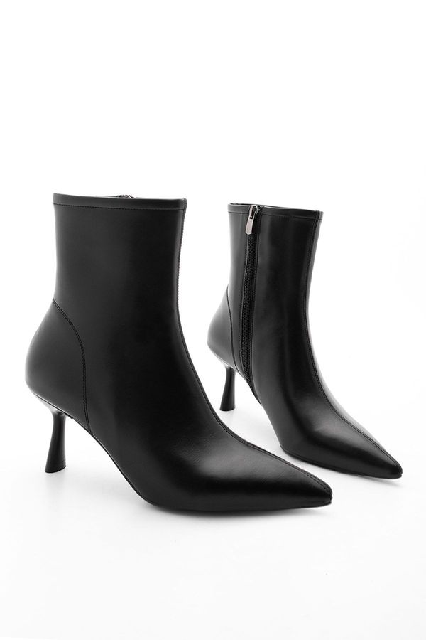 Marjin Marjin Women's Heeled Boots Pointed Toe Goblet Heels Casual Classic Boots Heel black.