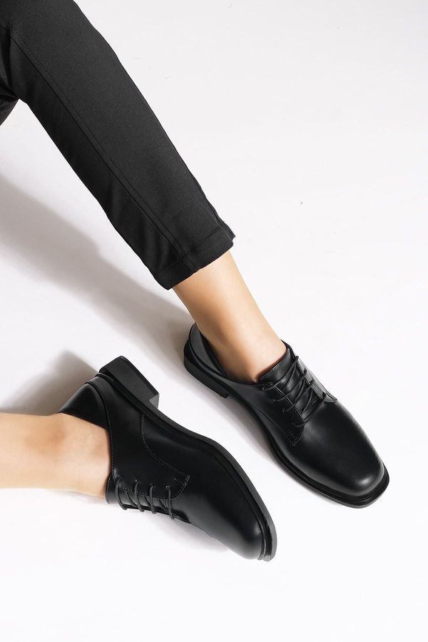 Marjin Marjin Women's Oxford Shoes Boots with Lace-up Masculinity Casual Shoes Rilen Black.