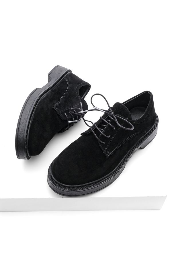 Marjin Marjin Women's Oxford Shoes with Lace-up Masculine Casual Shoes Tisat Black Suede.