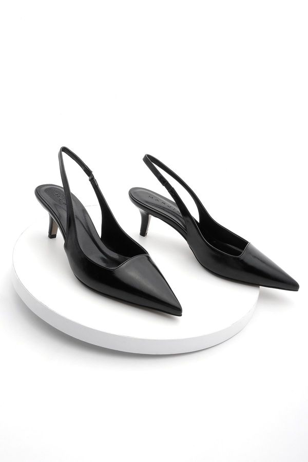 Marjin Marjin Women's Pointed Toe Open Back Classic Heeled Shoes Tirya Black