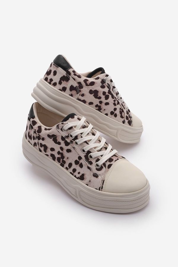 Marjin Marjin Women's Sneaker Thick Sole Leopard Sports Shoes Larka Beige Leopard