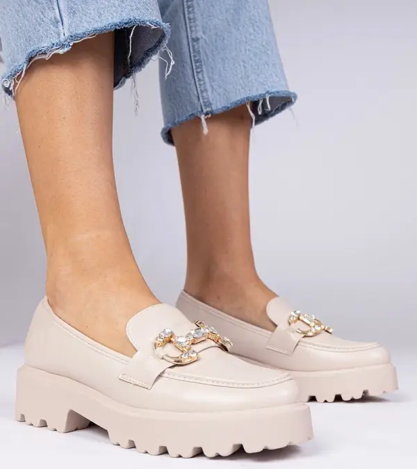 D/CEO marka niezdefiniowana Beige elegant moccasins with rhinestones Zelda