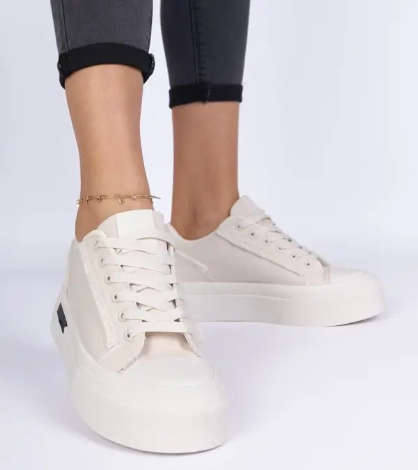 D/CEO marka niezdefiniowana Beige women's canvas sneakers on a platform Verinos